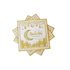 AYAROS 24-Pack Ramadan Kareem Eid Mubarak Disposable Napkins, Arabic Letter Design Themed Paper Napkins for Eid Al-Fitr Party Decorations, 6.5"x6.5" (Folded), 13"x13" (Unfolded), 2-Ply, Gold, Paper