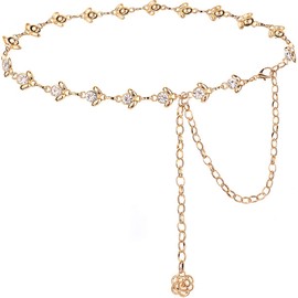 Suyi Gold Chain Belts for Women Rhinestone Waist Chain for Dress Plus Size 150CM Gold