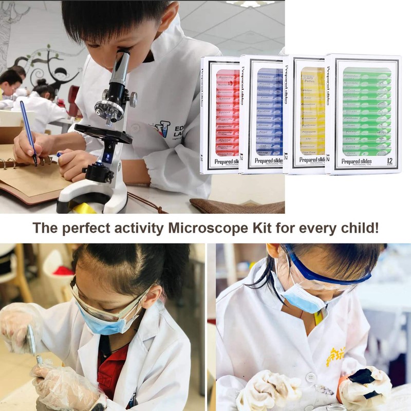 48 Pieces Microscope Accessories, Microscope Slides with Biological Samples, 24