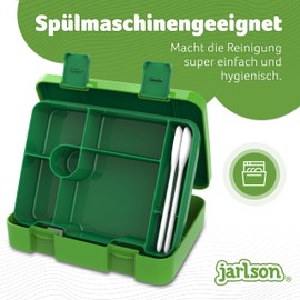 Jarlson® Brotdose Kinder mit Fächern | Lunchbox BPA frei | Bento Box auslaufsicher | Snackbox | Jausenbox für Kindergarten und Schule | inkl. Besteck - 1400 ml | LUMI (Extra Groß)