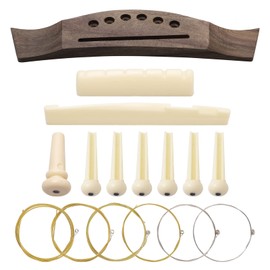 Unxuey Guitar Rosewood Bridge and Plastic Bridge Nut and Saddle Kit with 6pcs Guitar Bridge Pins Acoustic 6 Guitar Strings Set
