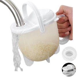 14oz Rice Washer Strainer Bowl with Handle - Plastic Grain & Vegetable Washing Bowl, Perfect for Rice Washing Bowl Needs and Rice Rinser Strainer Use with Beans, Pasta & Fruits