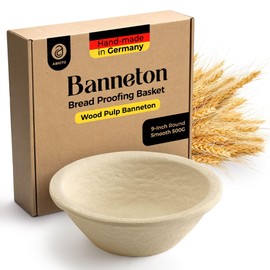 Wood Pulp Banneton Bread Proofing Basket – 9" Round 1.1LB Brotform with Smooth Surface – Non-Stick Natural Wood Pulp Pressed for Durability– Made in Germany Proofing Baskets for Sourdough Bread Baking