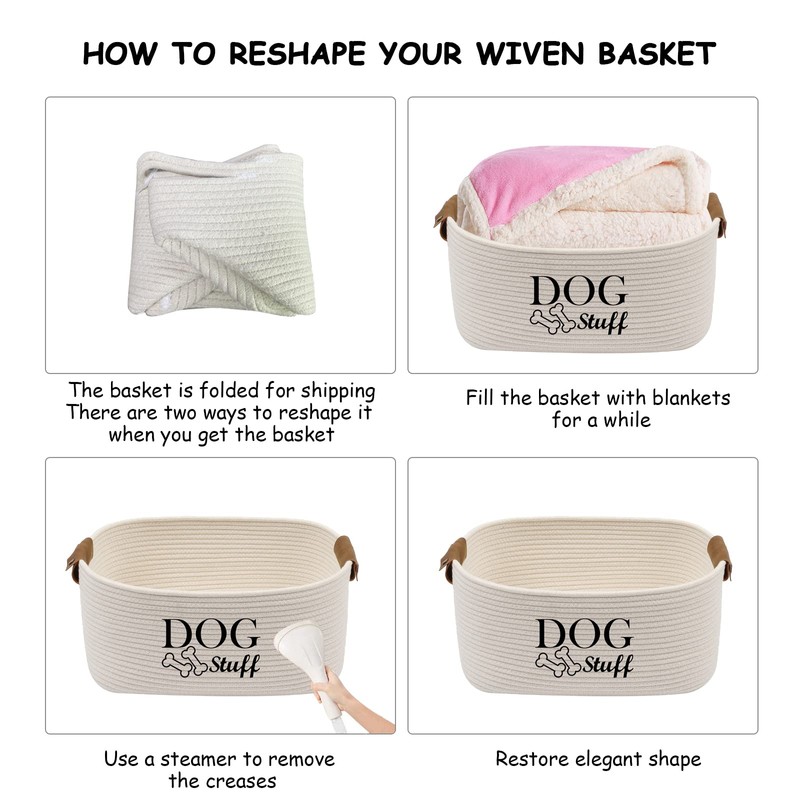 Geyecete Square Dog toy basket storage Cotton Rope Storage Basket