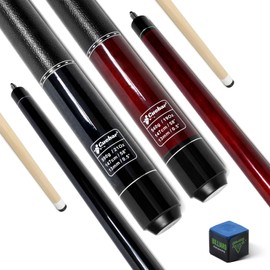 CUEBAR Pool Cues Set of 2, 58 Inch Pool Sticks for Adults, 2-Piece House Bar Billiard Cue Sticks with Imitation Leather Grip for Men Women - Black + Red