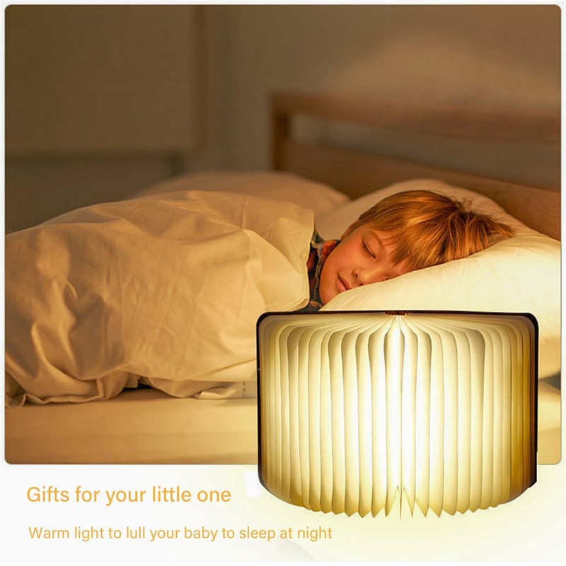 LOVUMMOR Foldable Book Lamp - Wooden Paper LED Mood Light,