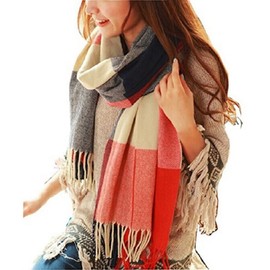 heekpek Winter Long Soft Warm Tartan Check Scarves Wraps for women Wool Spinning Tassel Shawl Long Stole， Red Blue， One Size