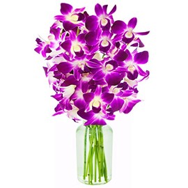 KaBloom Bouquet of Purple Orchids from Thailand with Vase