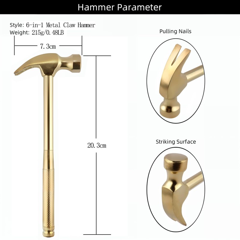Multifunction Hammer 6 in 1 with Slotted/Flat Head Phillips Screwdriver