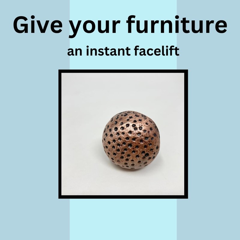 Antique Copper Hammered Knob & Cup Handle Cabinet - Drawer