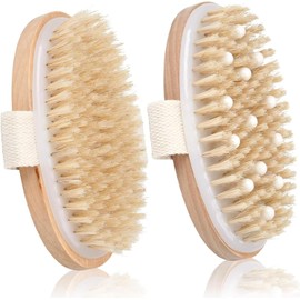 Janety 2 Cepillos Exfoliantes Corporales Cerdas Naturales Uso en seco o ducha, Exfoliación profunda, Base de madera, Ideal masaje corporal