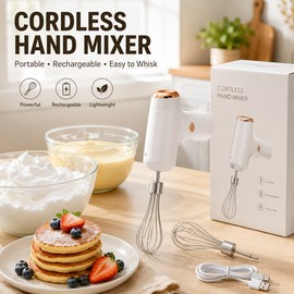 Cordless Hand Mixer for Kitchen Prep – Rechargeable Electric Whisk with 2 Stainless Steel Heads for Breakfast