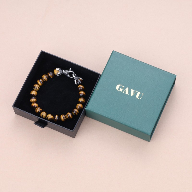 GAVU Men's Triple Amulet Tiger Eye Lava Stone Power Stone