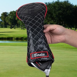 Golf Club Head covers Fairway Wood FW with Interchangeable Number Tag 3457X Elastic Closure Black PU Leather Birdie