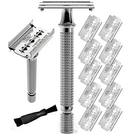 SHAVING REVOLUTION Maquinilla De Afeitar De Seguridad De Doble Filo Con Mango Largo Viking Revolution - Maquinilla De Afeitar Abierta De Mariposa Con 10 Hojas De Afeitar De Seguridad De Doble Filo De