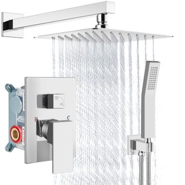 Aolemi Shower Faucet Set Rain Shower System with Handheld Spray Bathroom Shower Combo Rough-in Valve and Shower Trim Kit Included Polish Chrome 8 Inch Wall Mount Shower Head