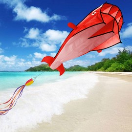 IMAGE Large 3D Red Dolphin Kite for Adult, 82.67in*10.62in Frameless Soft Parafoil Giant Kite Easy to Fly Beginners and Perfect for The Beach Family Activity