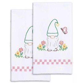 Jack Dempsey Needle Art DIY Jack Dempsey Gnome Spring Flowers Stamped Embroidery Hand Towel Kit 320118