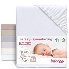 babybay Jersey Fitted Sheet Deluxe Double Pack Suitable for Boxspring XXL White
