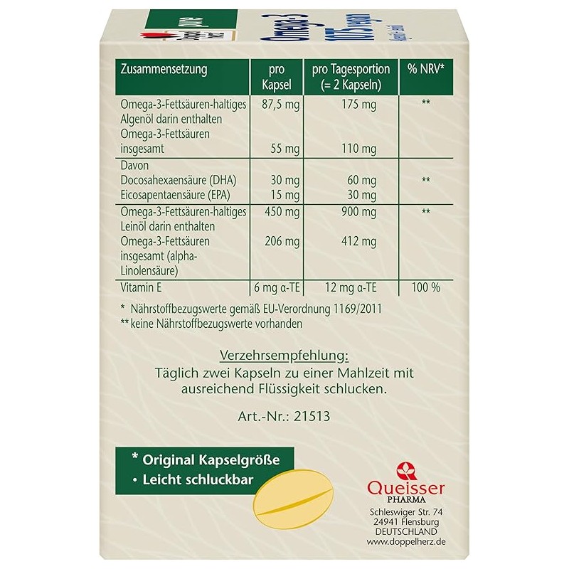 Doppelherz Pure Omega-3 1075 Vegan - Algae Oil + Linolenic