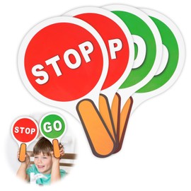 4PCS Stop and Go Traffic Sign, Double Sided Handheld Sign Lights for Kids Teaching Traffic Safety, Red Green Light Game Signs, Teaching Traffic-Safety When Crossing the Street Road Signs (10x5.9 In)