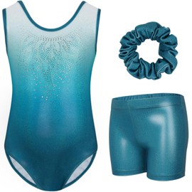 Gogokids Girls' Three Piece Gymnastics Set, Sleeveless Leotard with Shorts and Headband, Ballet Dancing Leotard Gymnastics Outfit with Sparkling for Girls, Sleeveless Jerseys for 3-12 Years, Colour