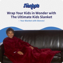 Slanket Kids Wearable Blanket With Sleeves - Ultimate Oversized Fleece Blanket With Foot Pocket - Lightweight, Plush, & Soft Plus Sized - 44" W x 60" L, Ruby Wine