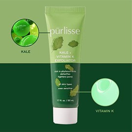 pūrlisse Exfoliante facial Kale + Vitamina K – Lavado facial exfoliante para desintoxicación y estiramiento de poros – Repleto de antioxidantes para u