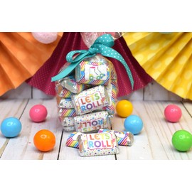 Llama Roller Skating Birthday Party Mini Chocolate Candy Bar Sticker Wrappers for Kids, 45 1.4" x 2.6" Wrap Around Labels by AmandaCreation, Great for Party Favors