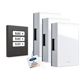 m-e KTF-320-A - Wired Doorbell Complete Set Including Two-tone Chime Chime Transformer and Modern Bell Push Button with Automatic Lighting - For 1-3 Family Homes - House Bell Set