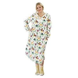 LA CERA Women's Flannel Nightshirt, Four-Button Closure, Two Side Seam Pockets, Round Collar, Baseball Neck, Machine Wash Ivory Sage