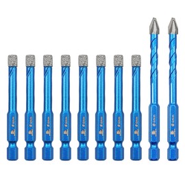 BRSCHNITT Diamond Drill Bit 1/4"*8 - Carbide Tipped Drill bit 1/4"*2 Masonry Drill Bit for Porcelain Ceramic Tiles Glass Plastic Granite