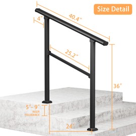 LOVMOR 3 Step Hand Rails for Outdoor Steps, Wrought Iron Railing, Exterior Hand Railing for Steps, Porch Railing Kit (2-3 Steps Handrail)