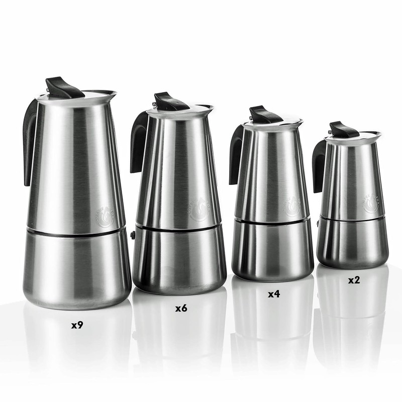 Coffee Fox® Espressokocher aus Edelstahl - Kaffeebereiter Kaffeekocher Espresso-Kanne (6