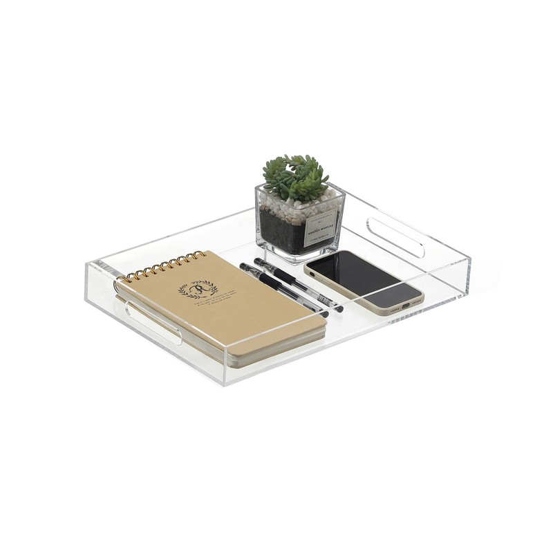 BEYLANG Clear Sturdy Acrylic Serving Tray with Handles-12x20Inch-Serving Coffee,Appetizer,Breakfast,Butler-Kitchen Countertop