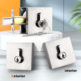 Probrico Satin Nickel Double Cylinder Deadbolt,Keyed Both Side,Residential Security Square Door Lock for Interior and Exterior,4Pack