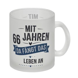 Mit 66 Jahren beginnt das Leben Glas Tasse Perfektes Design Geburtstags- Jubiläumsgeschenk In Weiß Schwarz Blau erhältlich 66 Jahre Feiern