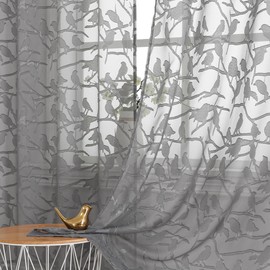 OVZME Charcoal Grey Sheer Curtains 96 Inches Length 2 Panels Set for Living Room Bedroom, Burnout Clip Light Filtering Sheer Curtain Privacy Voile Drapes for Sliding Door, Dual Rod Pocket, 38Wx96L