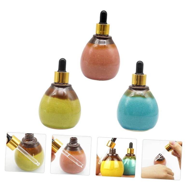 Mikinona 3pcs Refillable Ceramic Essential Oil Bottles with Dropper Travel