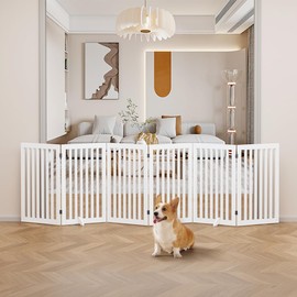 unipaws 120" Extra Wide Pet Gate, Free Standing Dog Gate for Doorways, Stairs, Foldable Puppy Gate & Room Divider, Wooden Puppy Playpen, Expandable Dog Barrier for The House, Indoor Use (36"H, White)