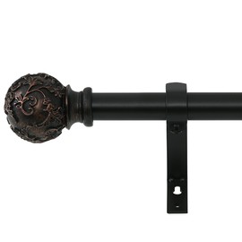 RYB HOME Small Curtain Rod 1 Inch Diameter Short Adjustable Length Heavy Duty with Vine Finials for Farmhouse Kitchen Living Room Nursery Cafe, 28 to 48 Inch, Bronze