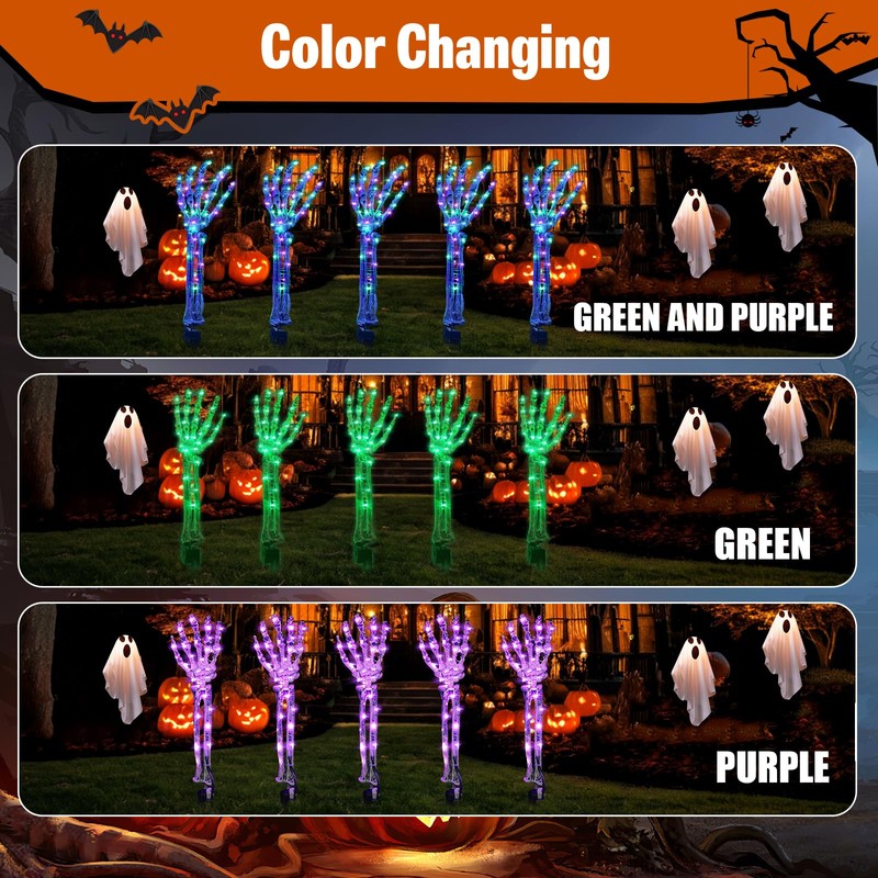 Zhaoray Solar Halloween Decorations,5Pack Skeleton Hands Halloween Pathway Lights -