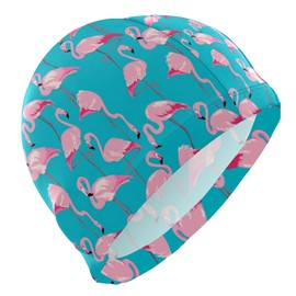 Dallonan Swimming Cap Pink Flamingo Blue Unisex Adult Swim Cap Polyester