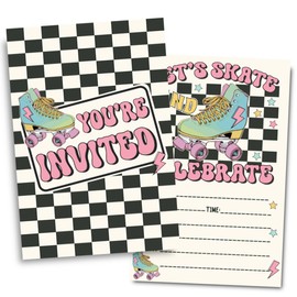 Doguiei Groovy Roller Skate Birthday Party Invitations, Skating Party Invitations Card for Boys Girls (30 Cards & 30 Envelopes)
