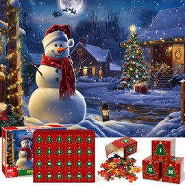 Puzzle Advent Calendar 2024 Adults Kids, 1008 Pieces Christmas Countdown Calendar 24 Days Jigsaw Puzzles, Christmas Snow Night Snowman Holiday Puzzles for Adults Teens Kids Boys Girls(27.6 x 19.7 In)