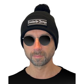 No Face No Name Winter Hat German Boys in Black with Bobble I Unisex I Embroidered Patch for Changing I Bobble Hat Beanie Knitted Hat, black