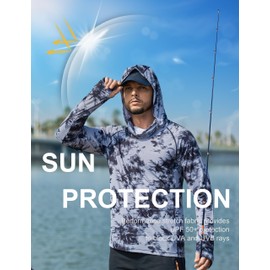 Men's Sun Protection Fishing Shirts UPF 50+ Lightweight Hoodie Long Sleeve UV SPF Hooded Shirts with Mask Rash Guard Tie-dye Black M