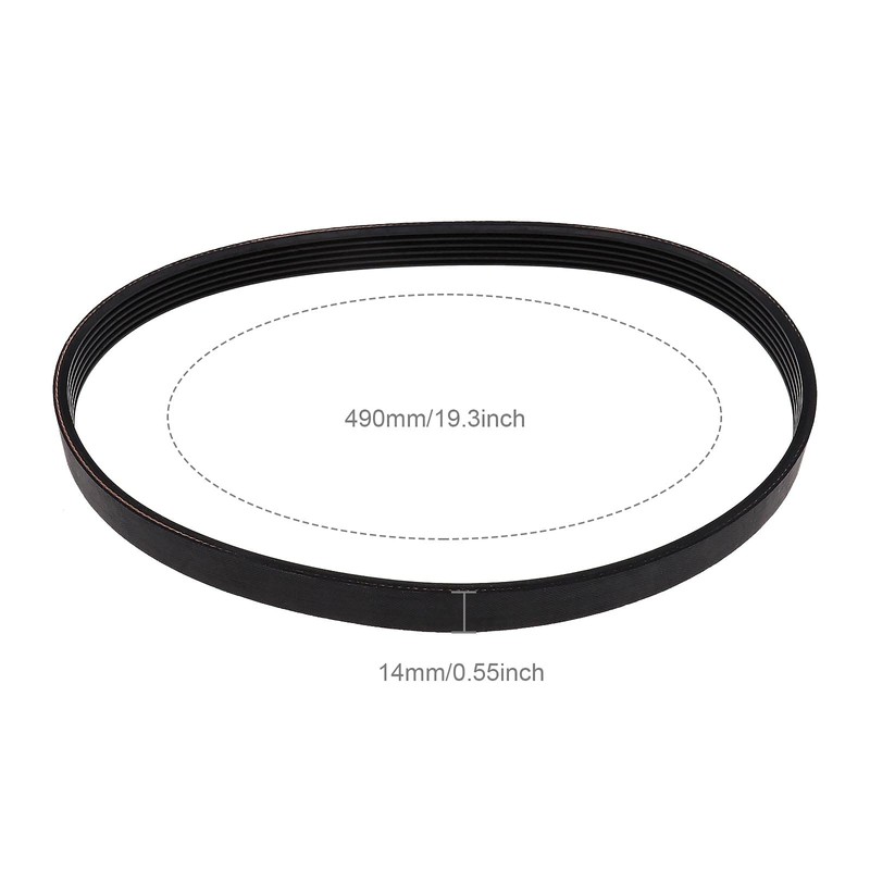 Mower Drive Belt 6PJ490 Rubber Black 14 mm Width 490