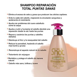 shampoo reparación total soya y coco, hidratante para puntas abiertas, cabello reseco, dañado, teñido o decolorado. hidratación, salud y vitalidad para tu cabello.