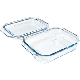 Small 1.4-QT Tempered Glass Casserole Dish with Lid, Rectangular Clear Glass Casserole Bakeware with Glass Lid